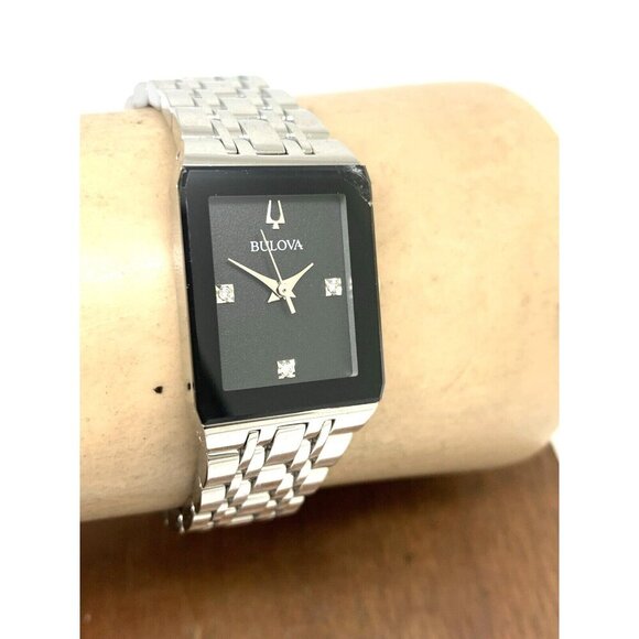 Bulova Women's Watch 96P202 Quartz Black Dial Diamond Quadra Silver Steel CHIP - Picture 11 of 14